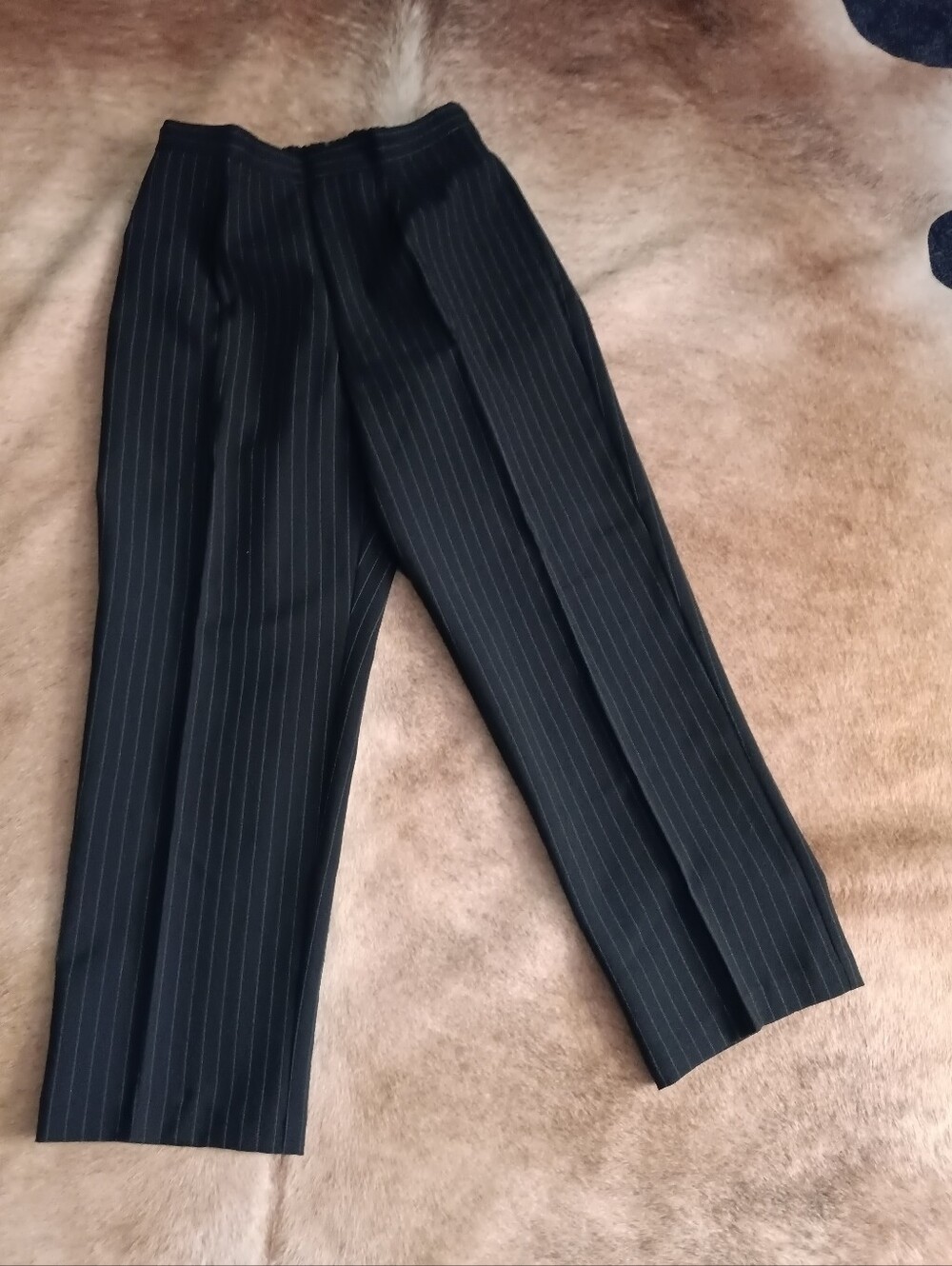 R&K Black Pinstripe Straight-Leg Trousers